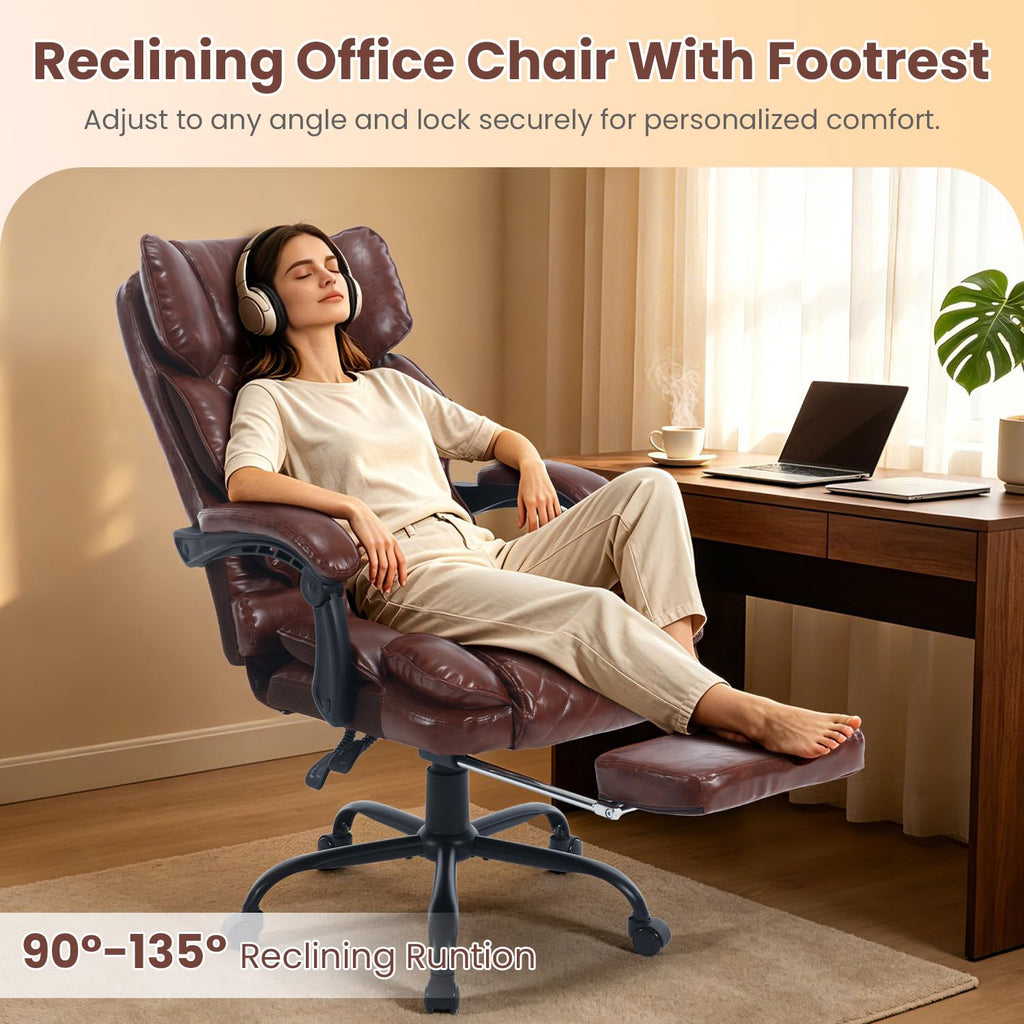 Brown Reclining Ergonomic Office Chair with Footrest U39940