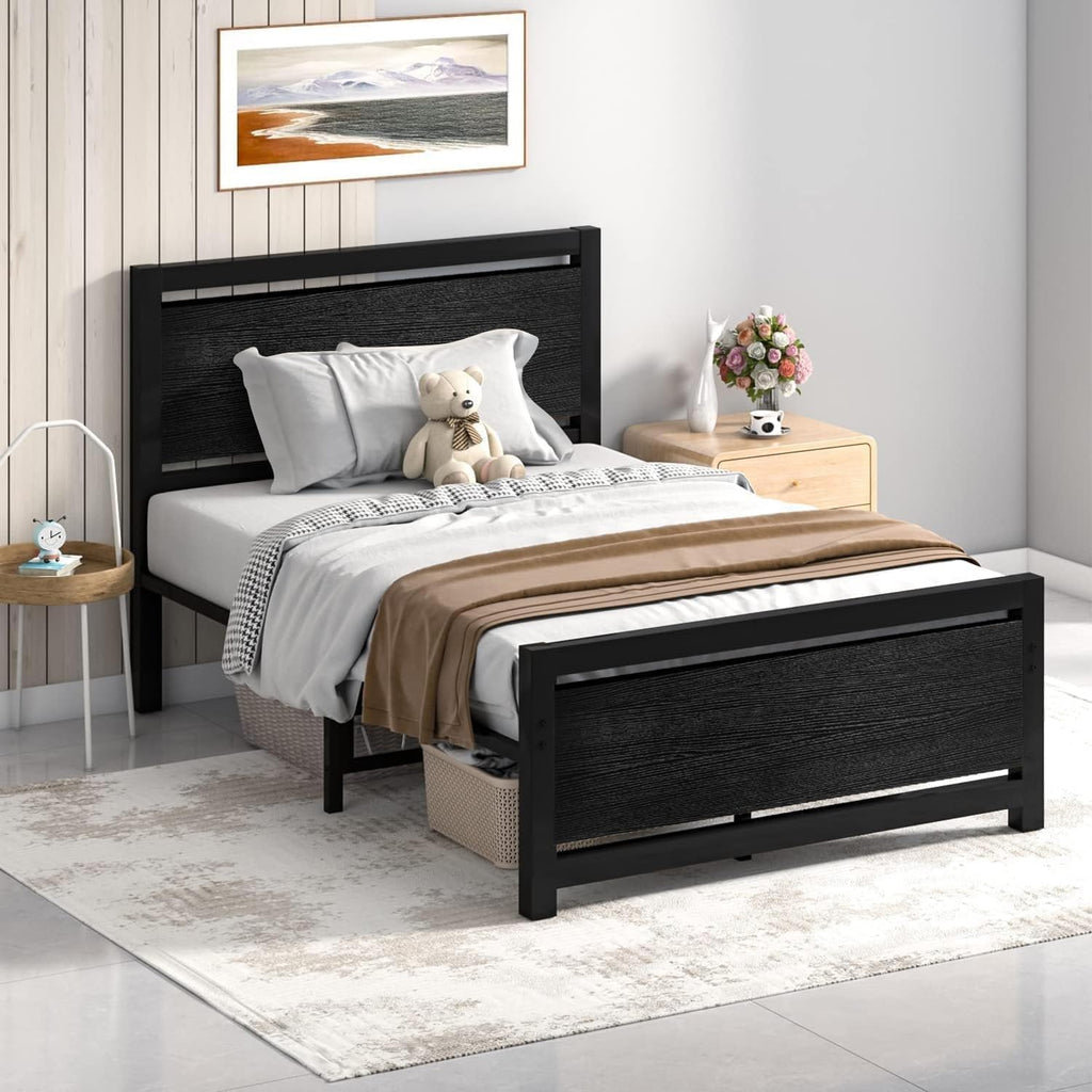 Twin Bed Frame with Headboard and Under-Bed Storage, Black Z757347