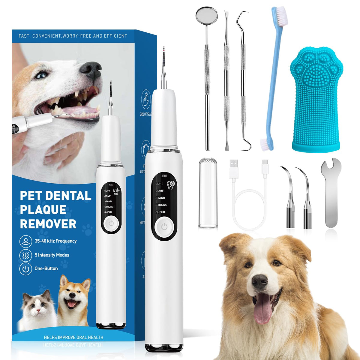 Dog Teeth Cleaning Kit with LED Light 5 Adjustable Modes Electric Toothbrush I564