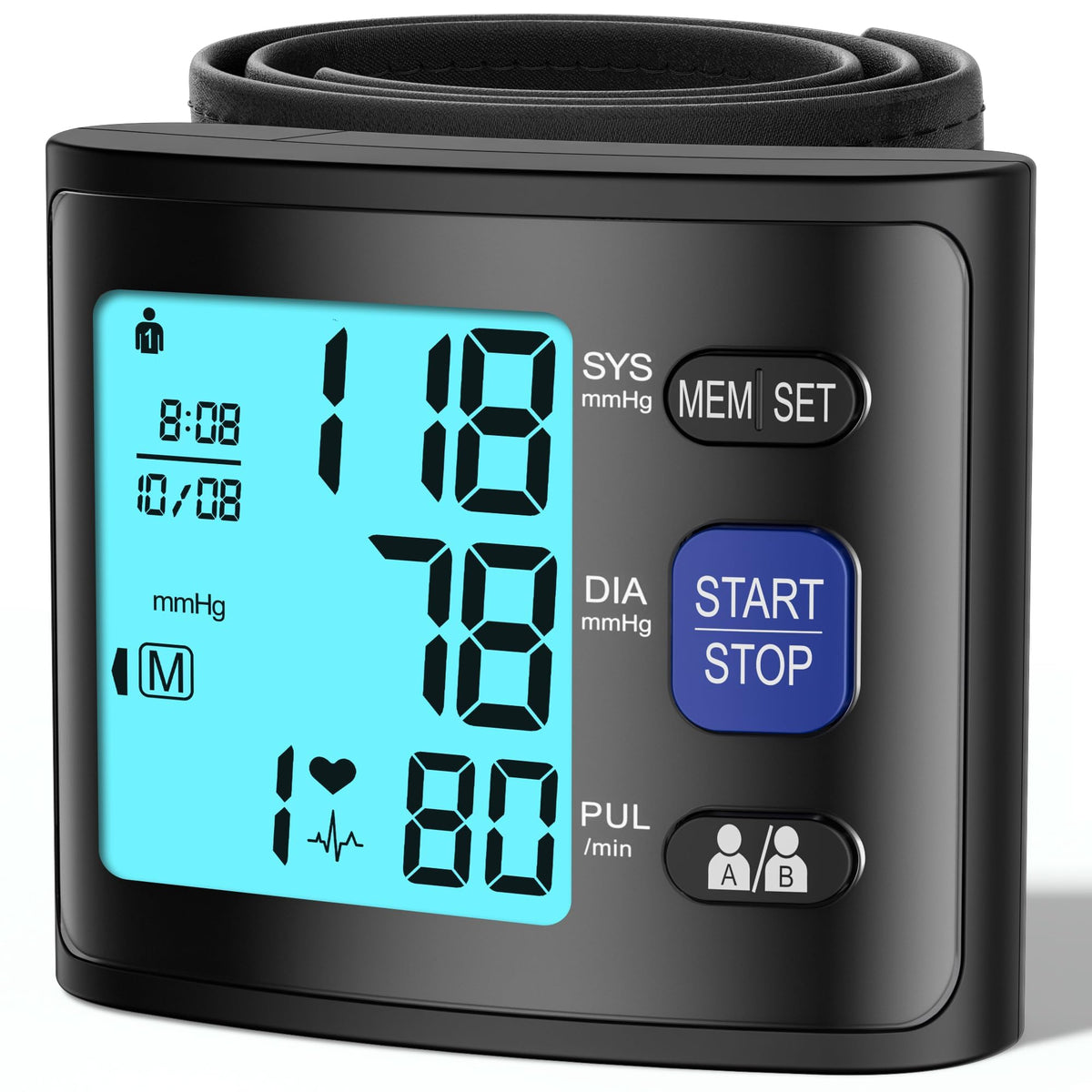 Wrist Blood Pressure Monitor with Backlit LCD Display C45074