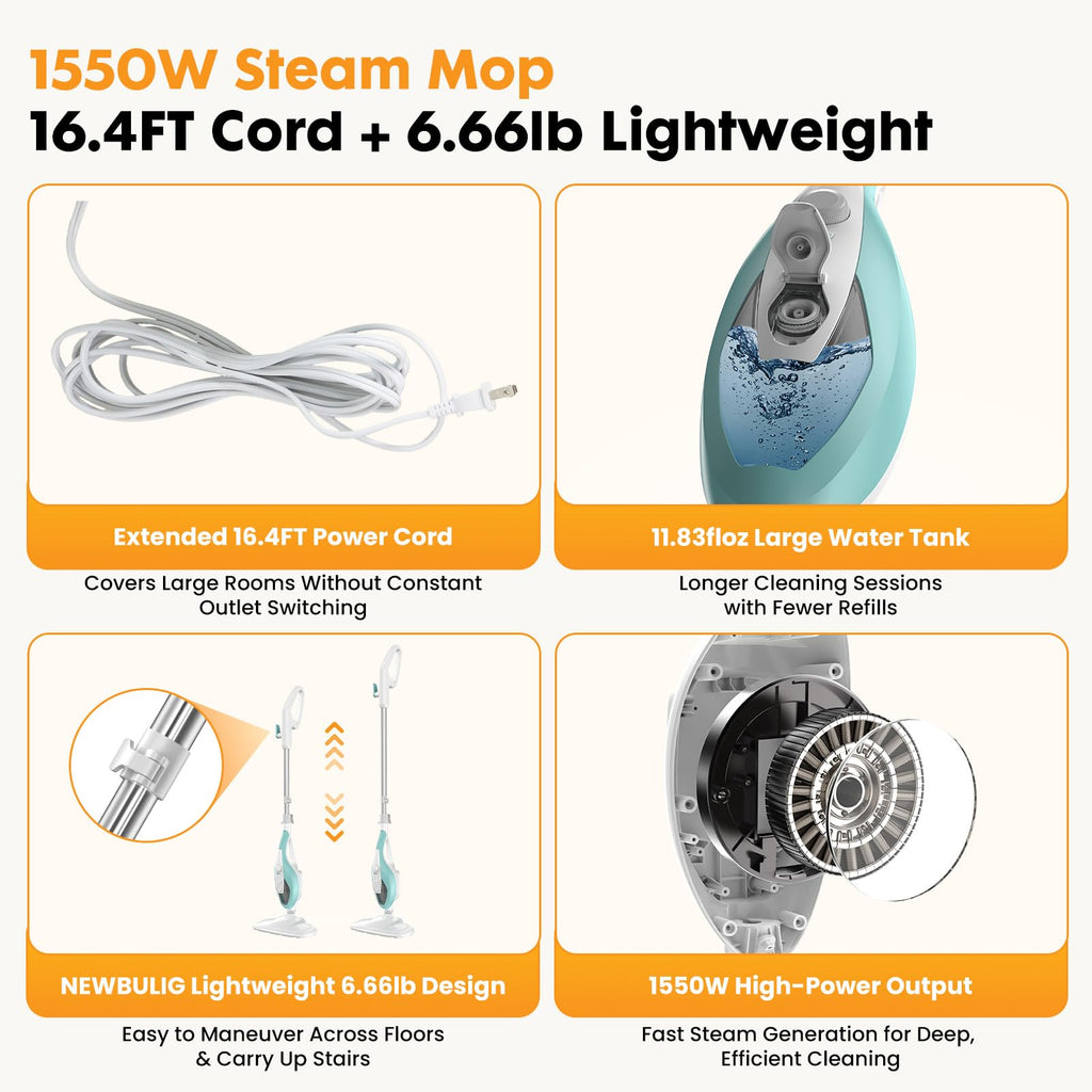 14-in-1 Steam Mop Detachable Handheld Steam Cleaner with 2 Washable Pads Y265671