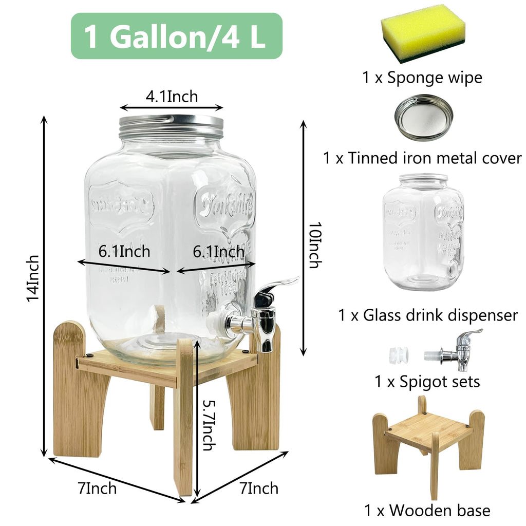 1 Gallon Beverage Dispenser with Wood Stand D4931