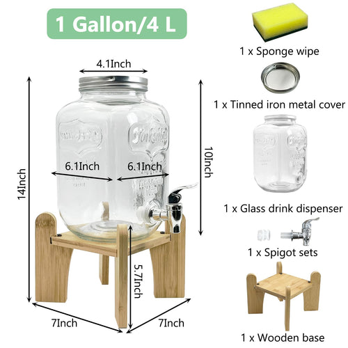 1 Gallon Beverage Dispenser with Wood Stand D4931