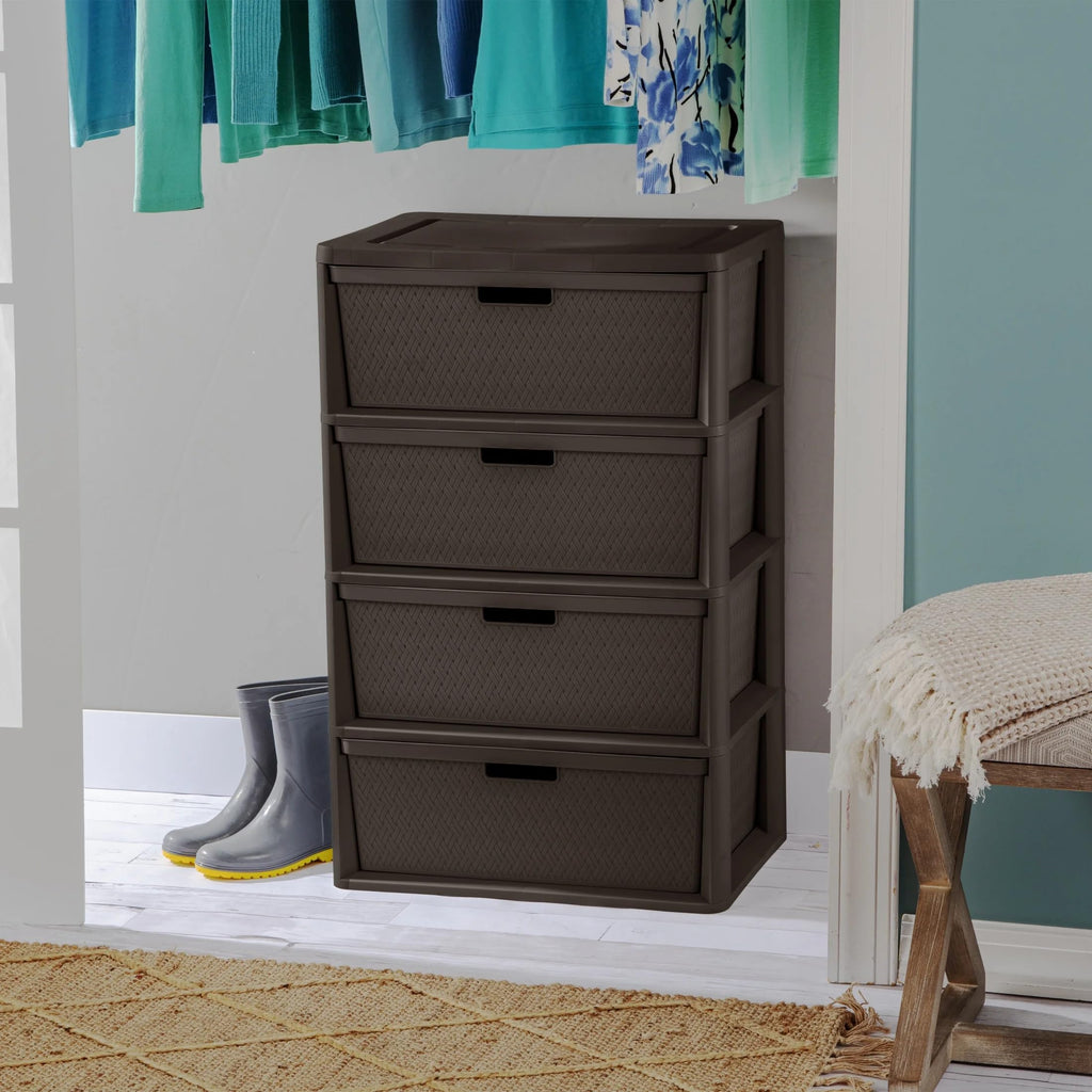 Brown 4 Drawer Plastic Storage Tower L5445