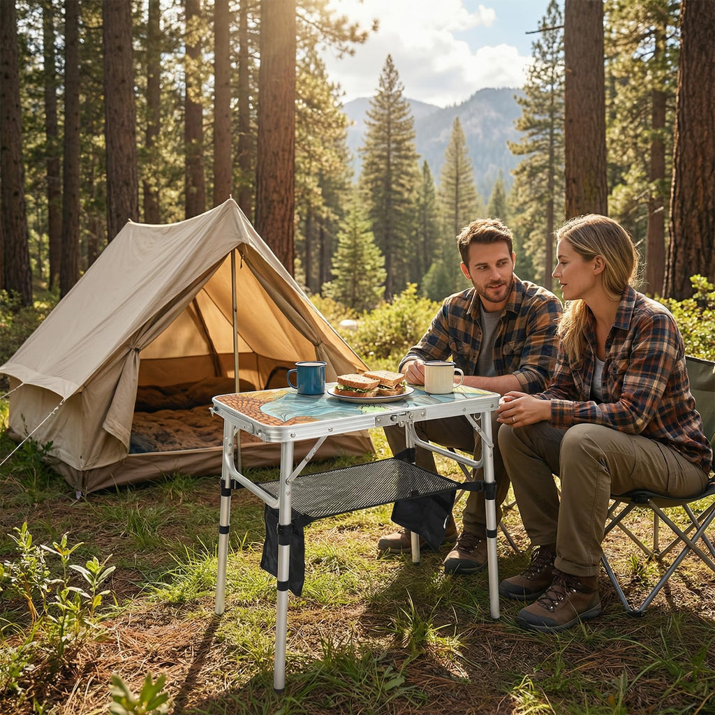 Small Folding Camping Table Aluminum 3 Adjustable Heights G796489