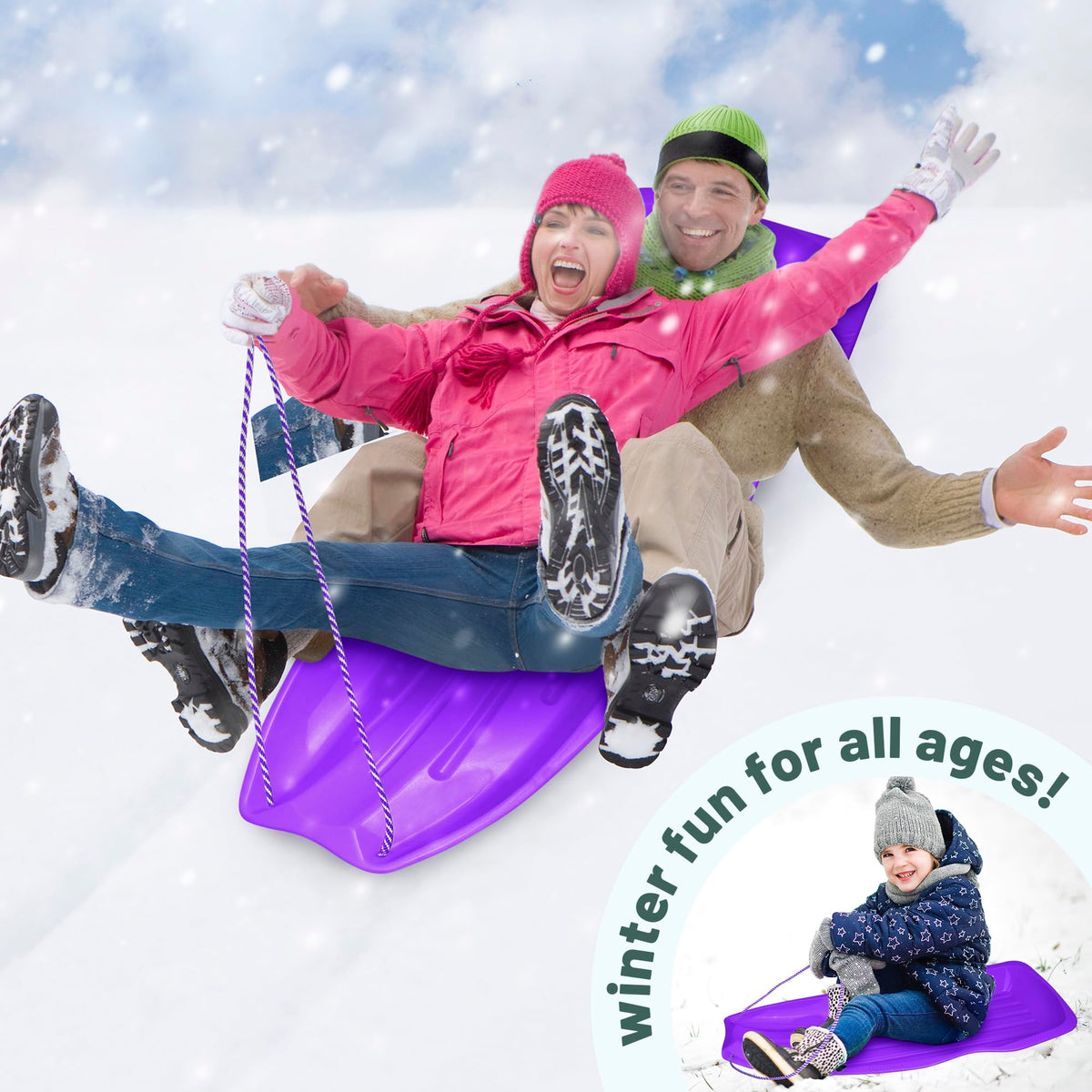 Flexible Plastic Toboggan Snow Sled with Pull Rope and Handles T859927