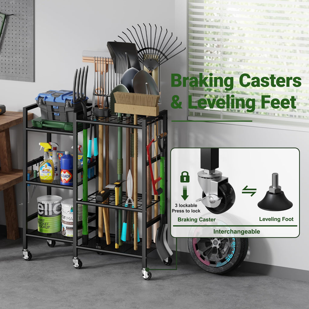 Garden Tool Organizer with 6 Wheels & Hooks I3911