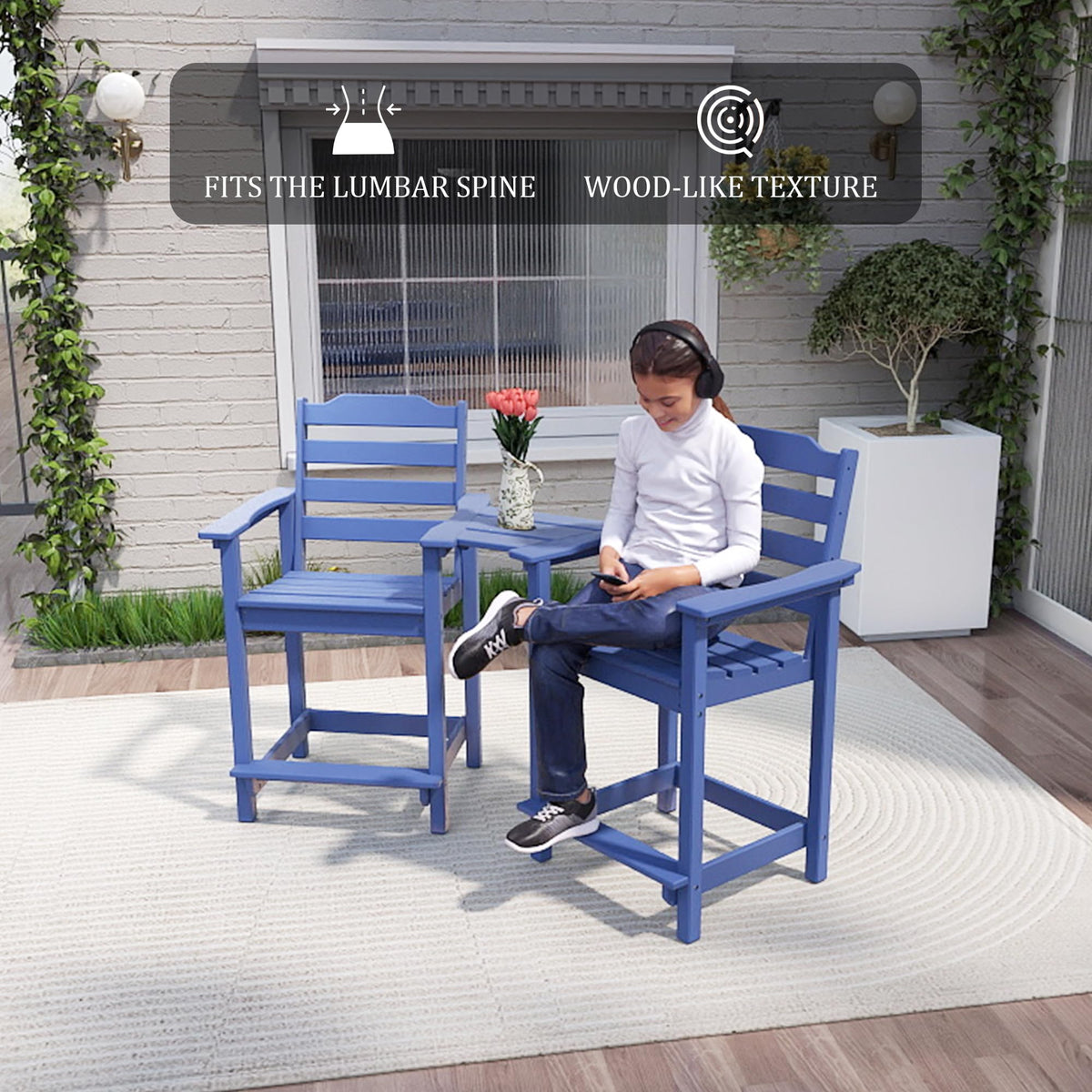 HDPE All-Weather Plastic Adirondack Chair Set of 2 Navy Blue Z469162