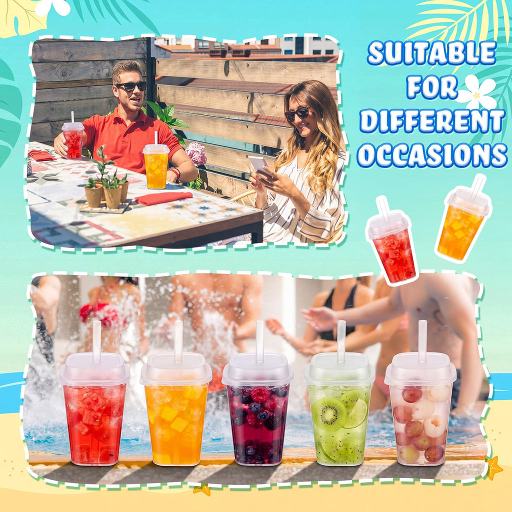 30 Pack 22 oz Clear Plastic Cups with Lids & Straws D8456
