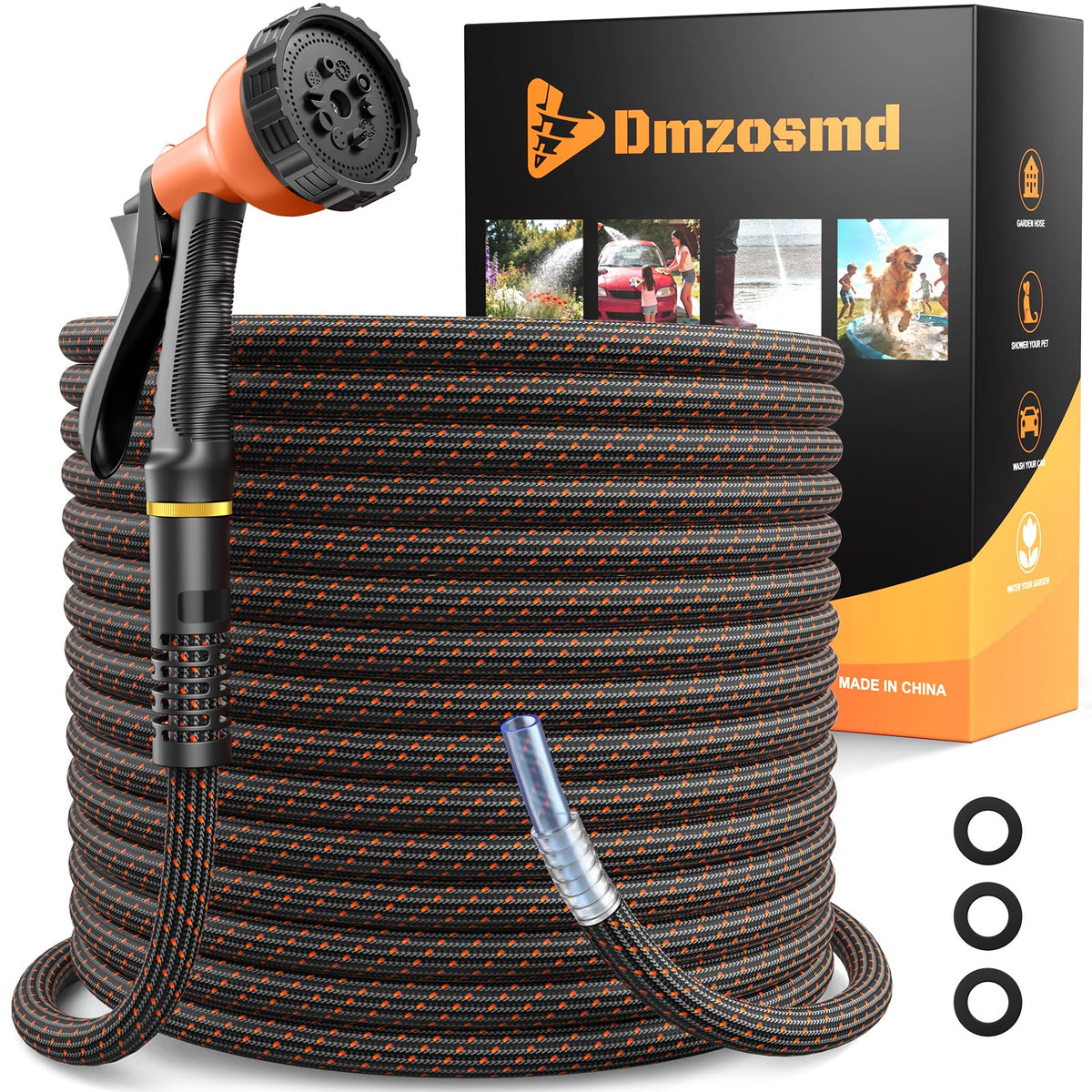 3/4" Flexible Non-Expandable Garden Hose with 10 Function Nozzle, 100ft P9164