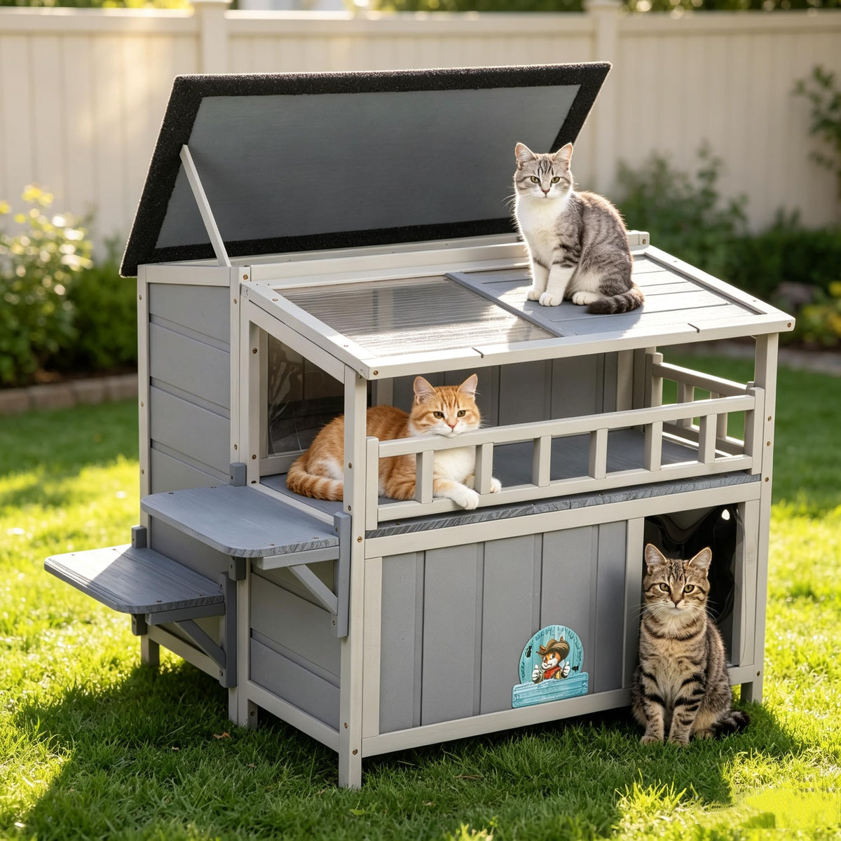 2-Tier Weatherproof Wooden Outdoor Cat House J57909