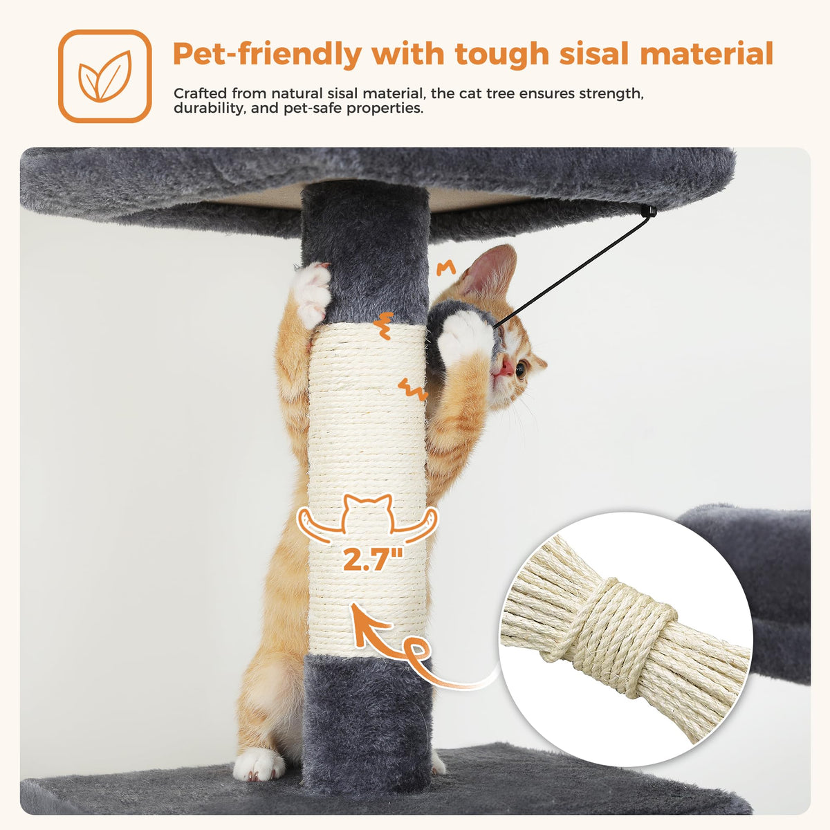 70 Inches Tall Dark Gray Cat Tree with 2 Condos G95260