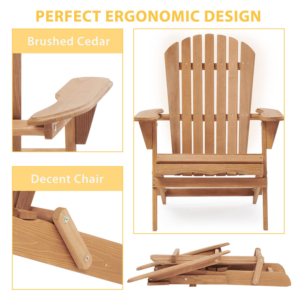 Folding Adirondack Chair Set of 2 Solid Cedar Wood O2401