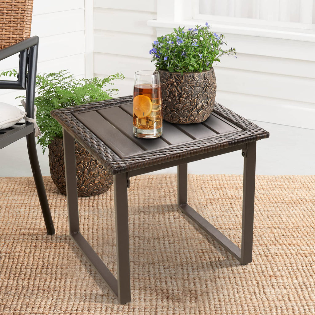 Brown Wicker Outdoor Side Table Set of 2 C22199
