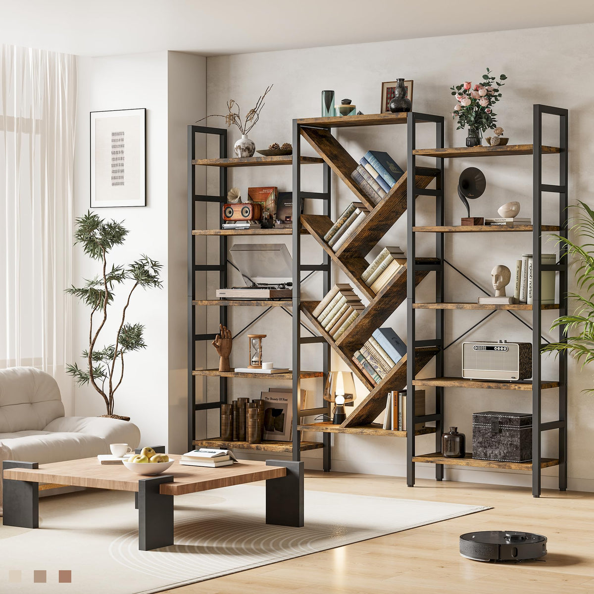 70x70 5 Tier Wooden Bookcase with 17 Open Shelf K385
