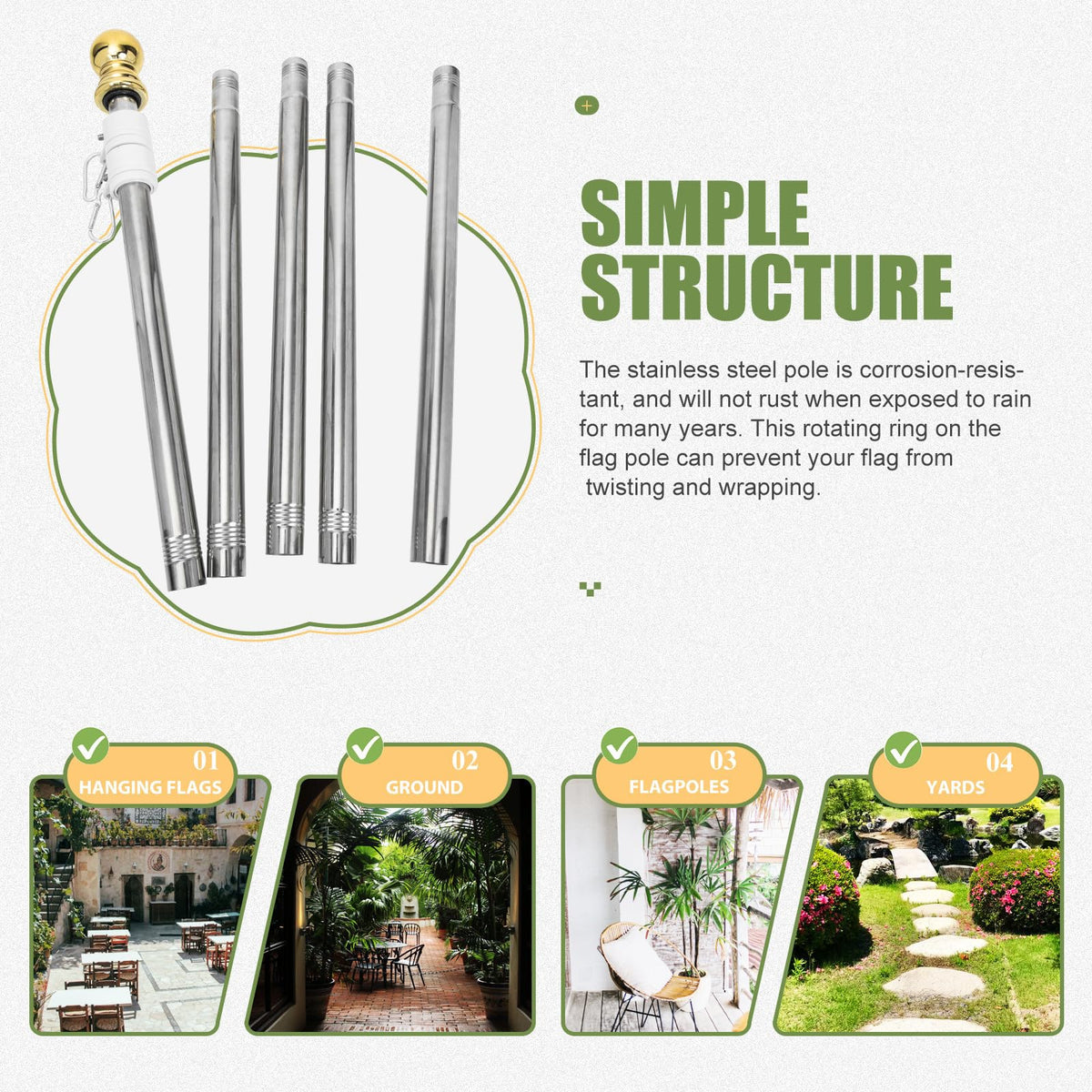 Detachable Flag Pole Kit Stainless Steel Q520804