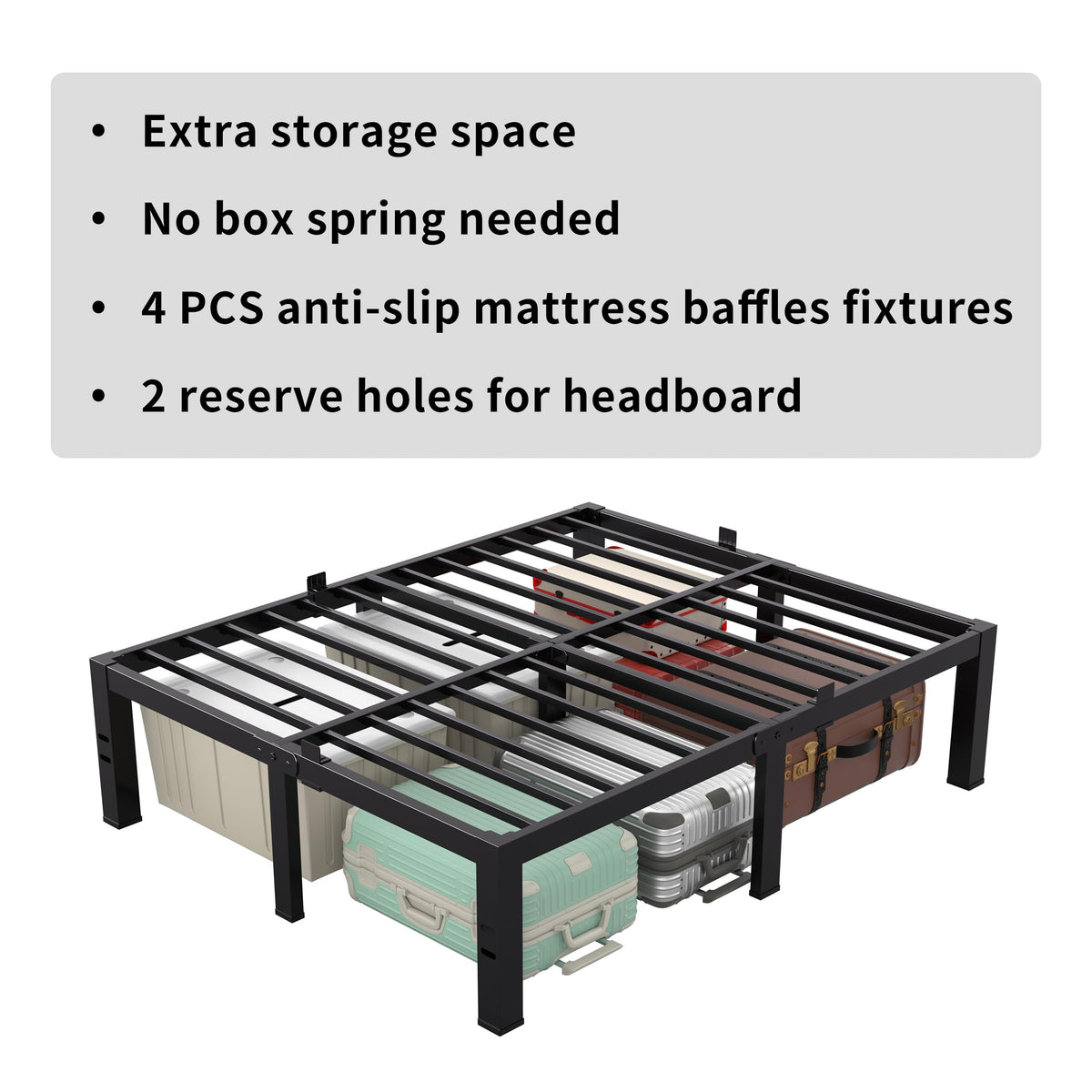18 Inch King Size Black Metal Bed Frame X93199