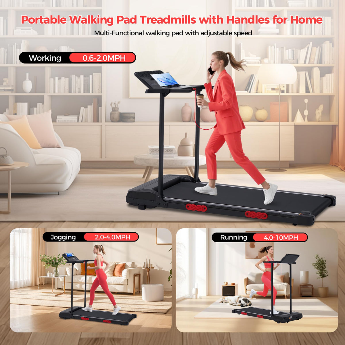 Folding Walking Pad with Handle Bar & Incline V51030
