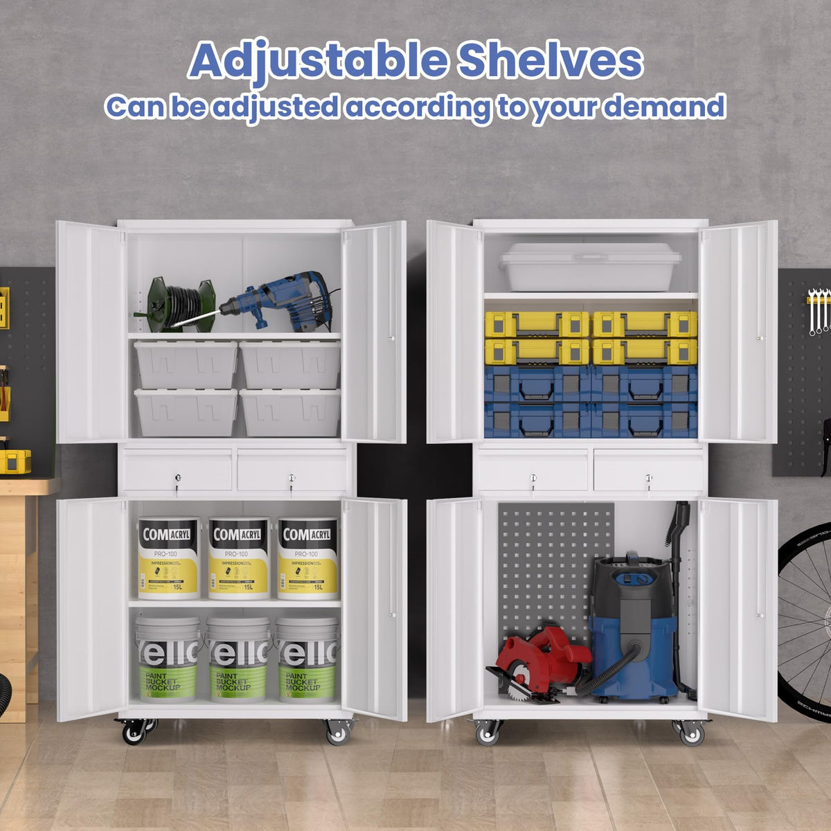 72” Rolling Metal Storage Cabinet with Locking Doors & 2 Drawers D784
