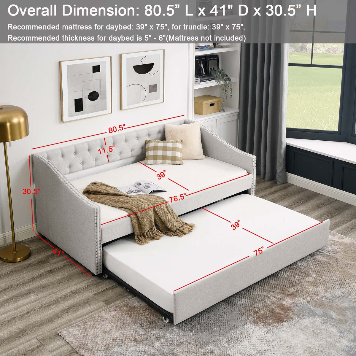 Velvet Upholstered Twin Size Daybed with Trundle L892114