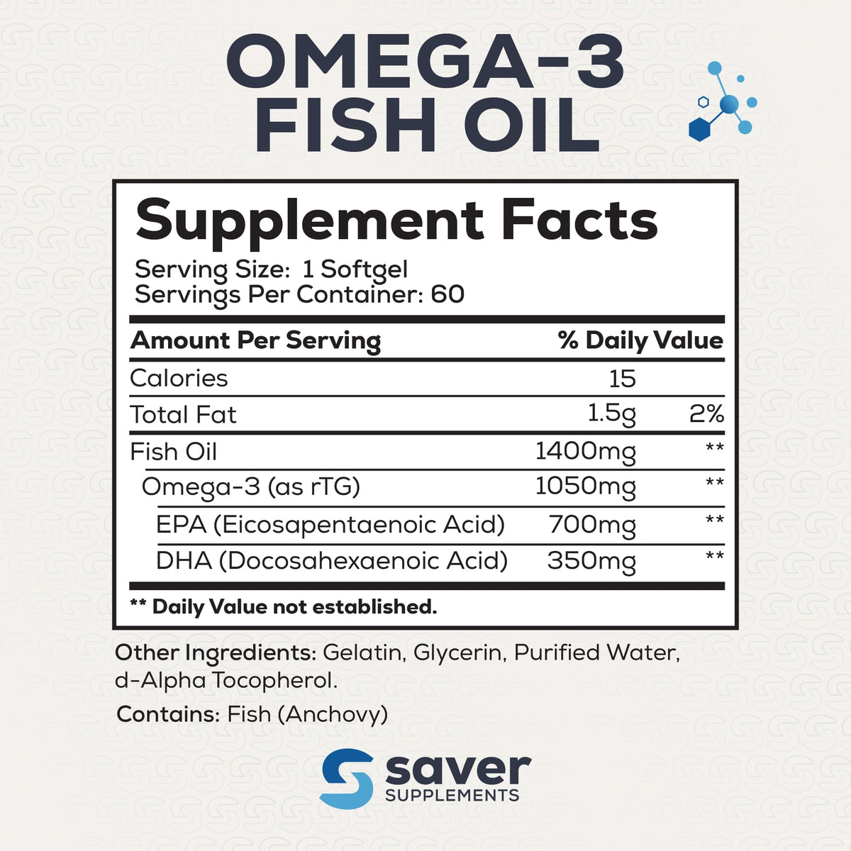 Omega 3 Fish Oil 1400 mg 60 Softgels G63708