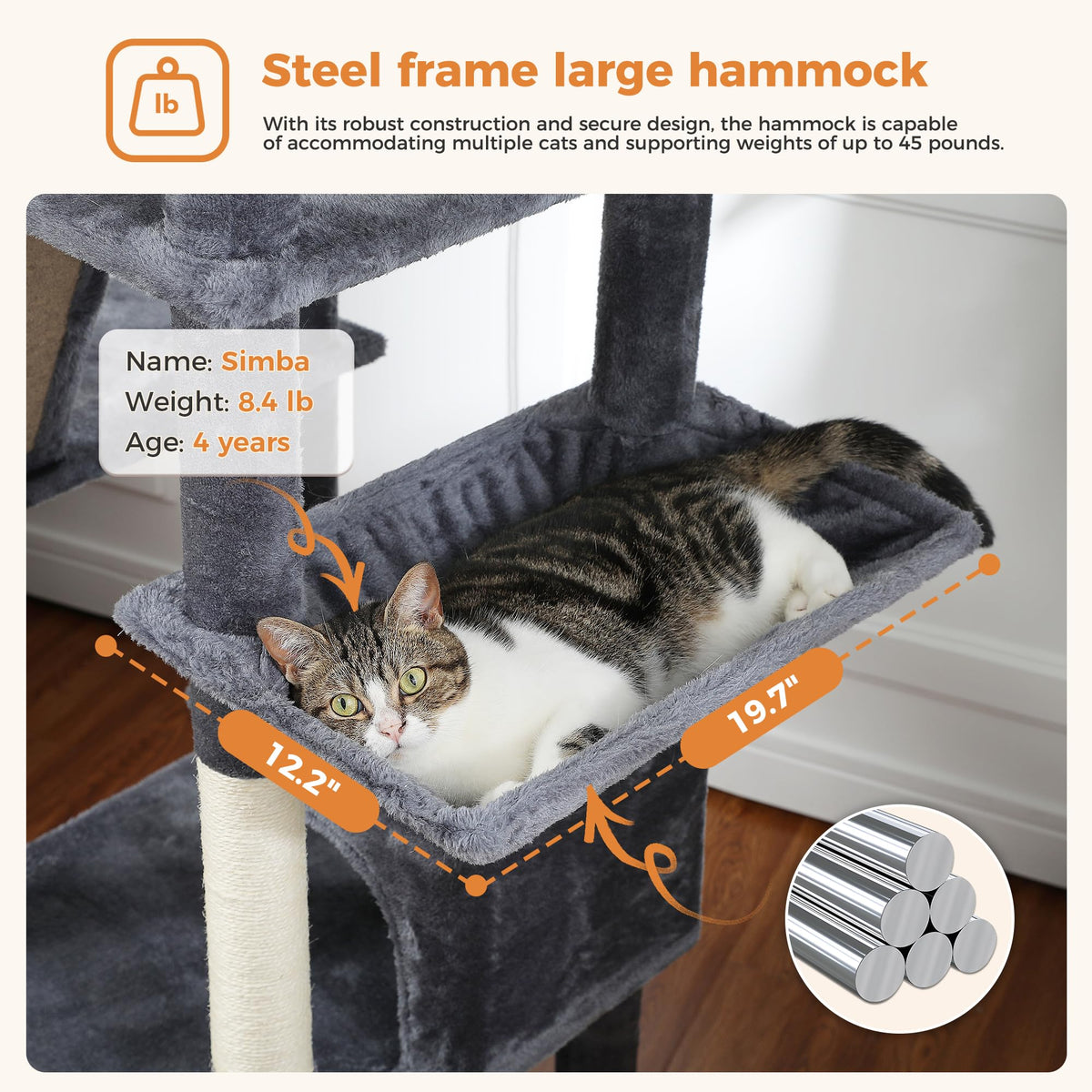 70 Inches Tall Dark Gray Cat Tree with 2 Condos G95260