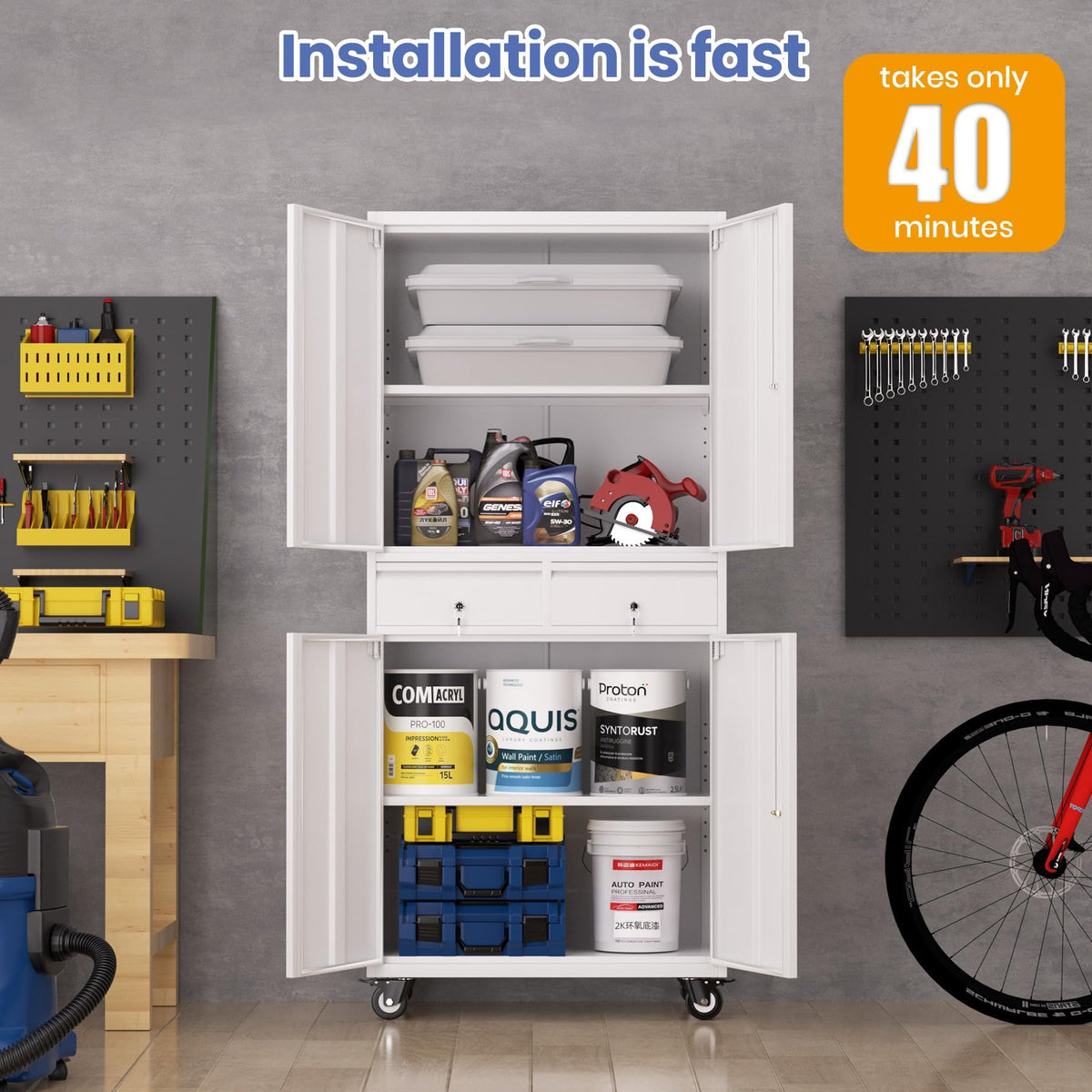 72” Rolling Metal Storage Cabinet with Locking Doors & 2 Drawers D784