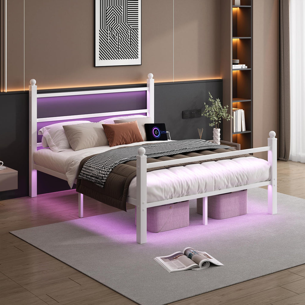 White Full Size Bed Frame with Headboard and Footboard W888715