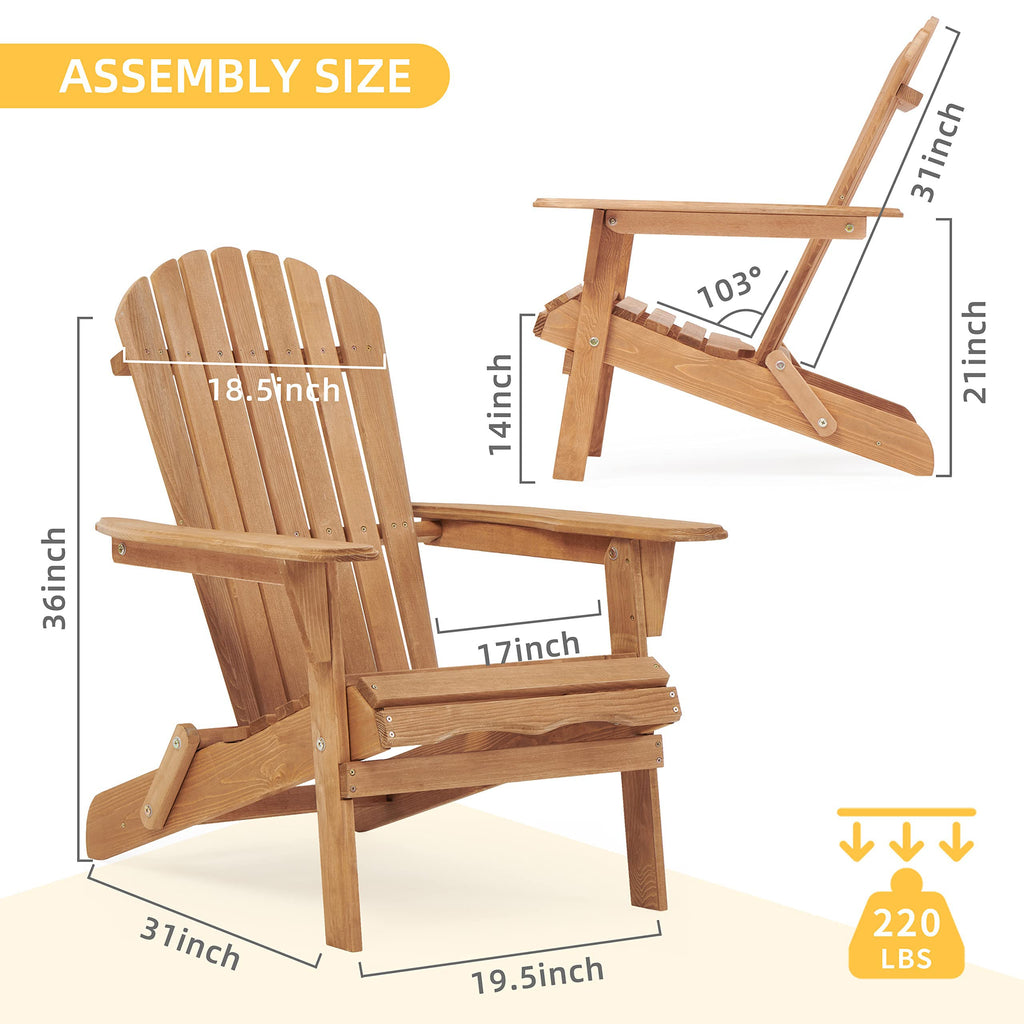 Folding Adirondack Chair Set of 2 Solid Cedar Wood O2401