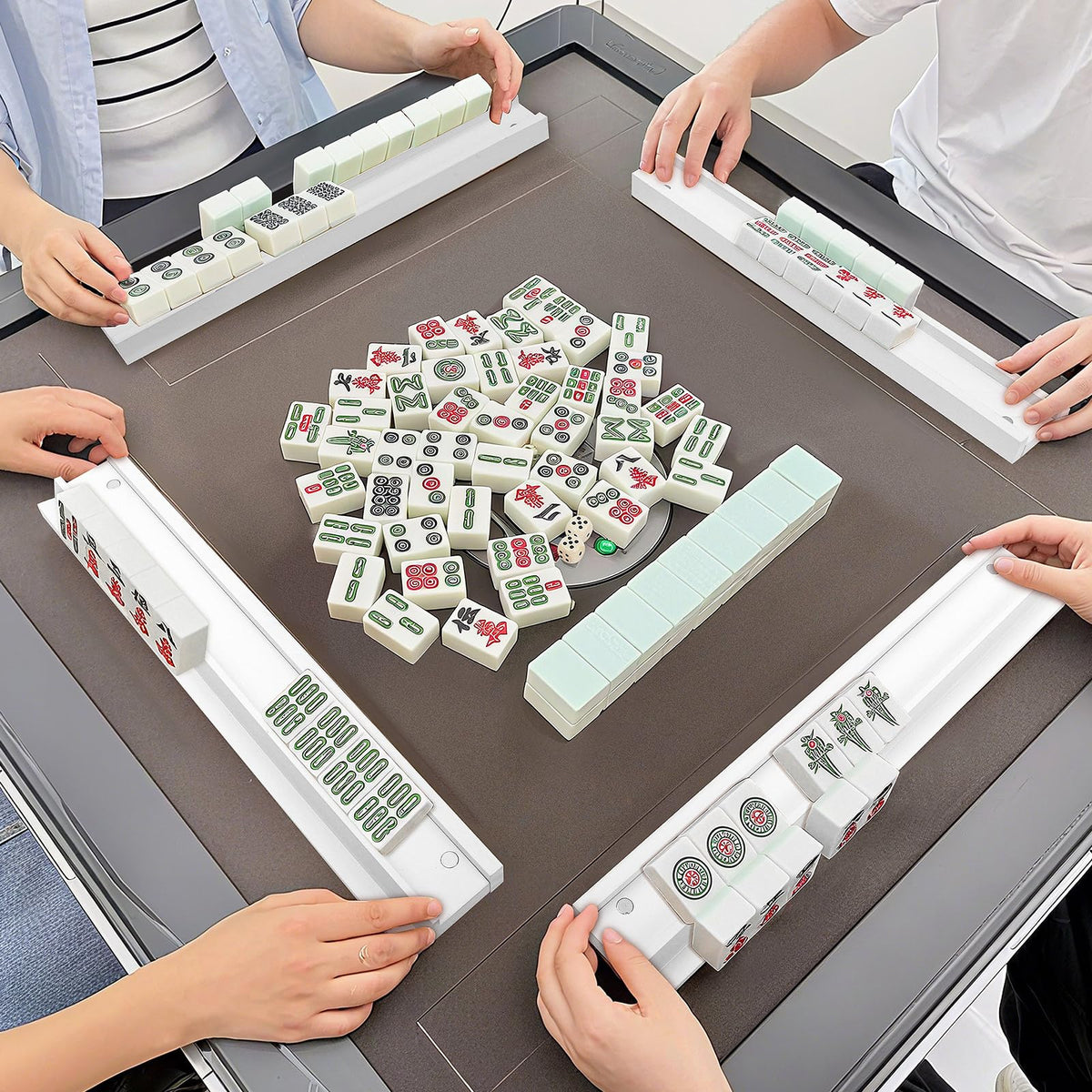 Pine Wood Mahjong Racks with Pushers Set of 4 I513473