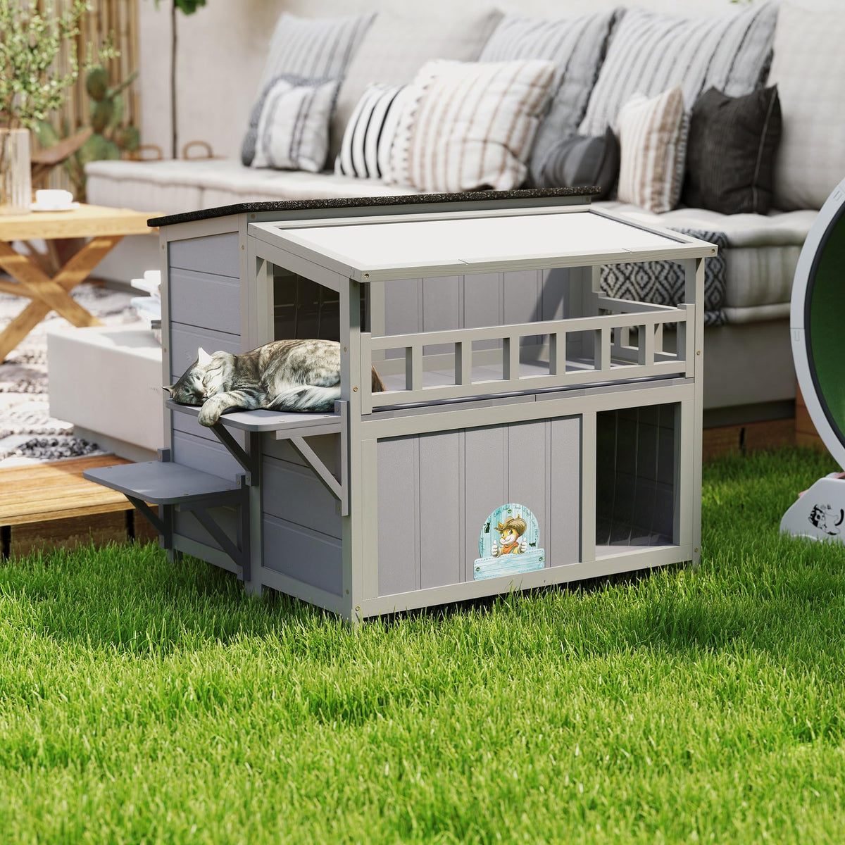 2-Tier Weatherproof Wooden Outdoor Cat House J57909