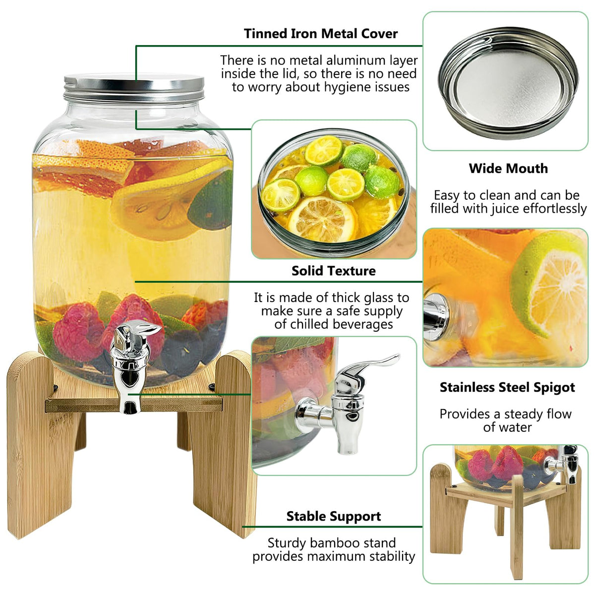 1 Gallon Beverage Dispenser with Wood Stand D4931