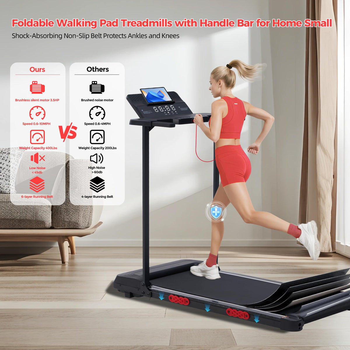 Folding Walking Pad with Handle Bar & Incline V51030