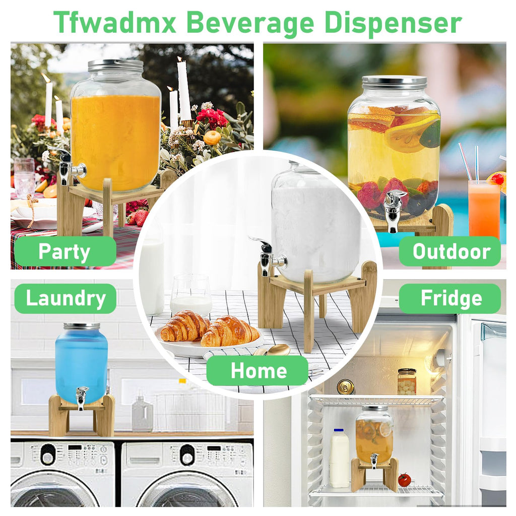 1 Gallon Beverage Dispenser with Wood Stand D4931