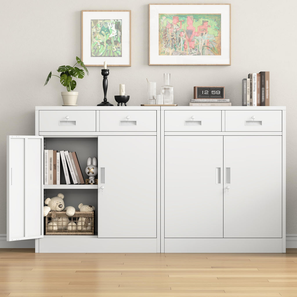 White Metal Storage Cabinet with 2 Drawers B820542