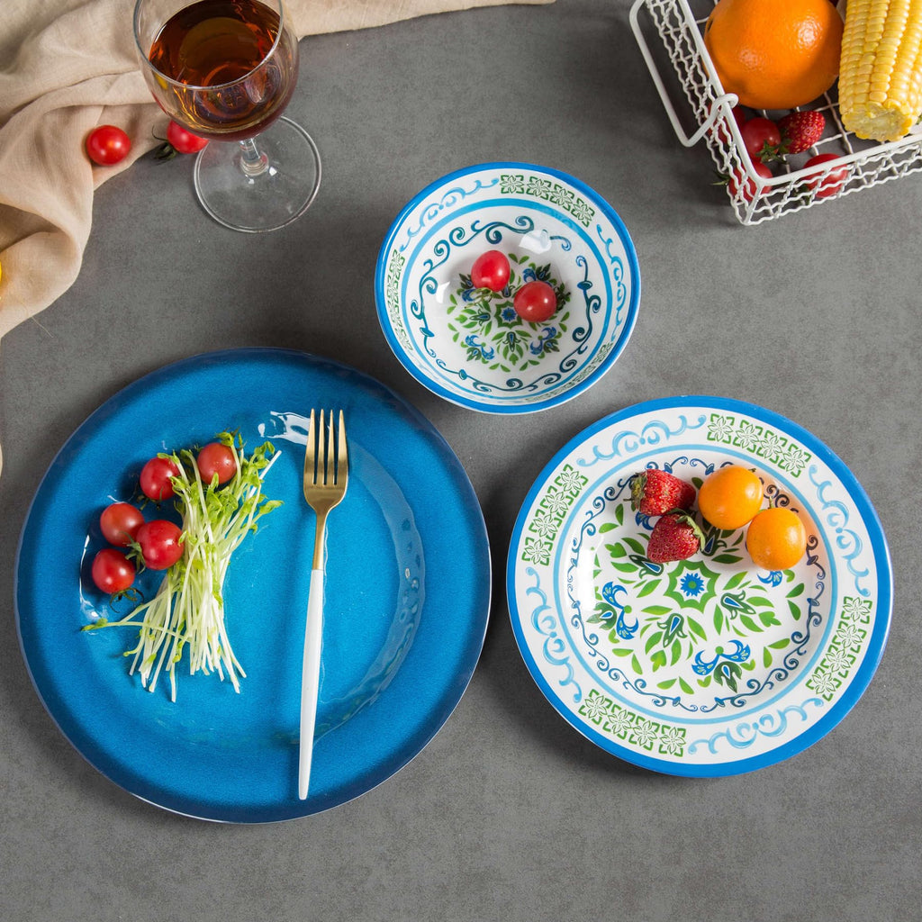 Melamine Dinnerware Set for 4, 12-Piece Blue Floral M230571