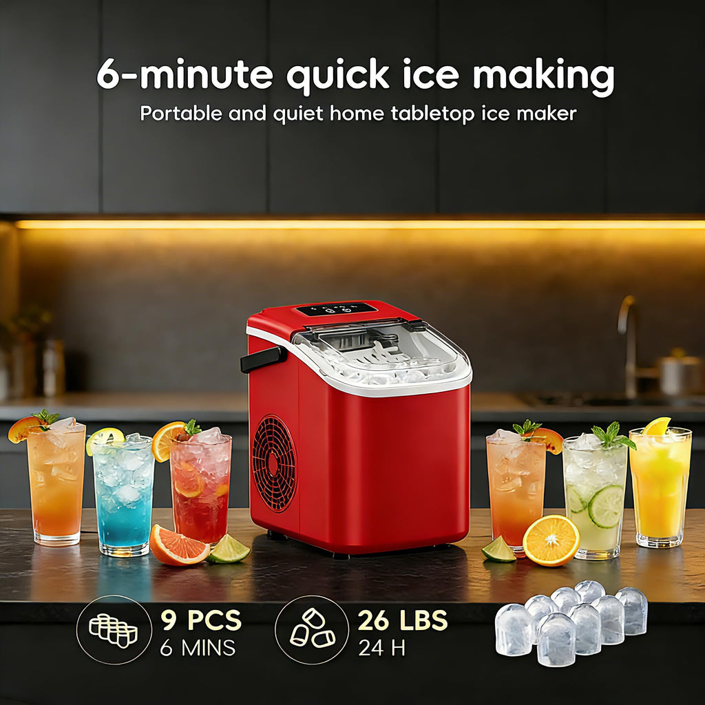 Portable Countertop Ice Maker with Self-Cleaning, 26lbs/24H A7638