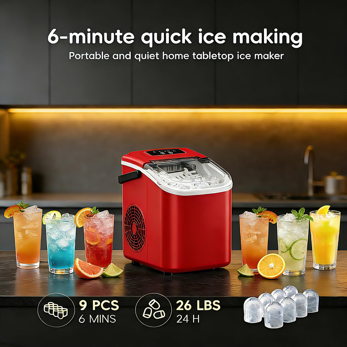 Portable Countertop Ice Maker with Self-Cleaning, 26lbs/24H A7638