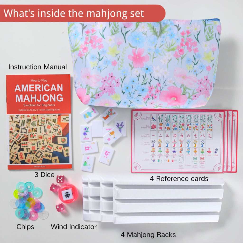 160 Printed Plastic Mahjong Set with Blue Carrying Bag M857721