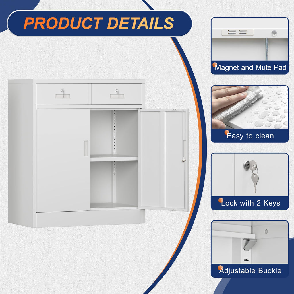 White Metal Storage Cabinet with 2 Drawers B820542