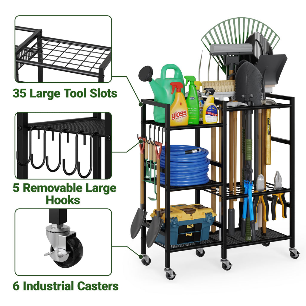 Garden Tool Organizer with 6 Wheels & Hooks I3911
