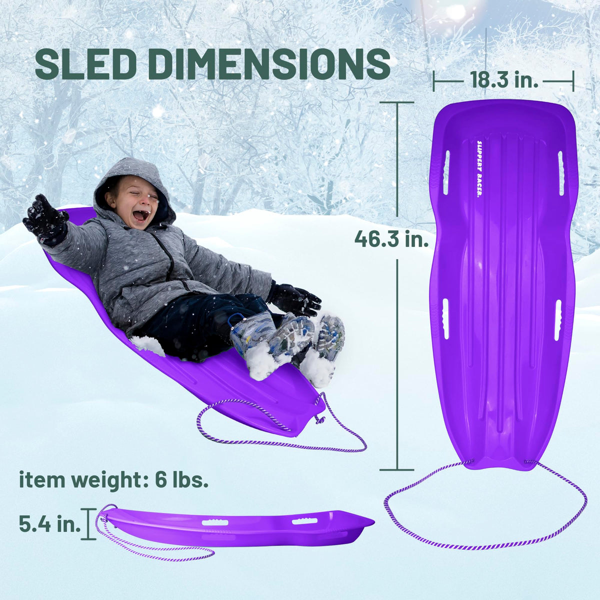 Flexible Plastic Toboggan Snow Sled with Pull Rope and Handles T859927