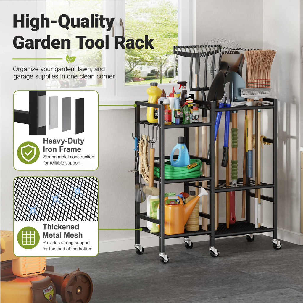 Garden Tool Organizer with 6 Wheels & Hooks I3911