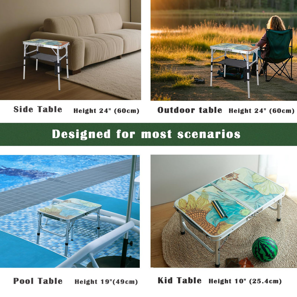 Small Folding Camping Table Aluminum 3 Adjustable Heights G796489