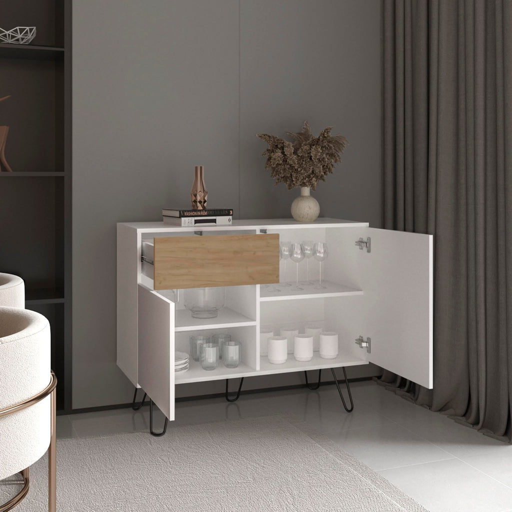 39" Wide Console Table with Two Cabinets, One Drawer and Four Shelves Q552610