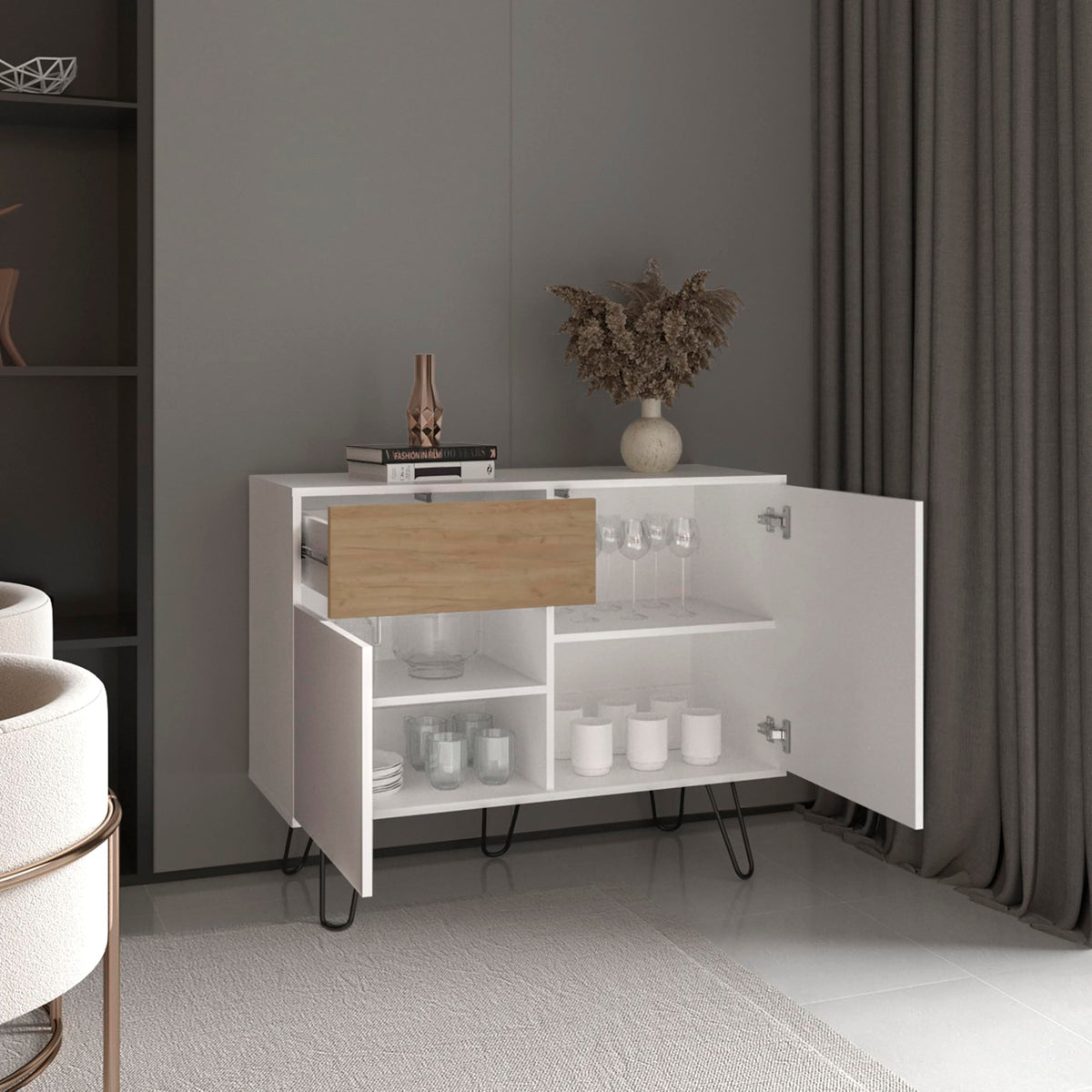 39" Wide Console Table with Two Cabinets, One Drawer and Four Shelves Q552610
