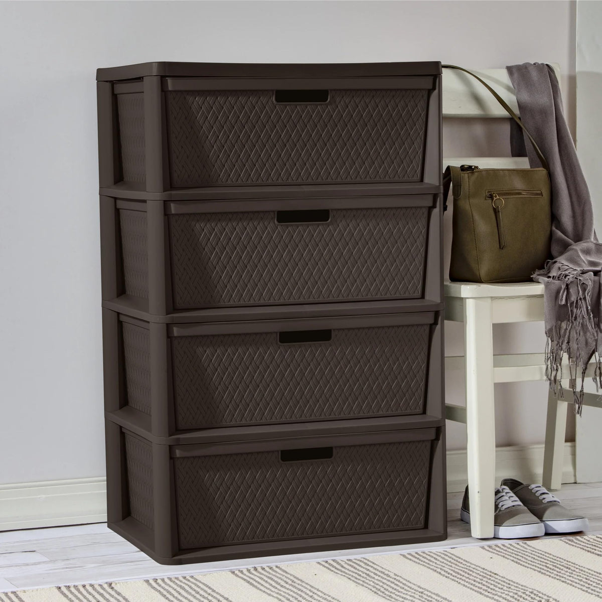 Brown 4 Drawer Plastic Storage Tower L5445