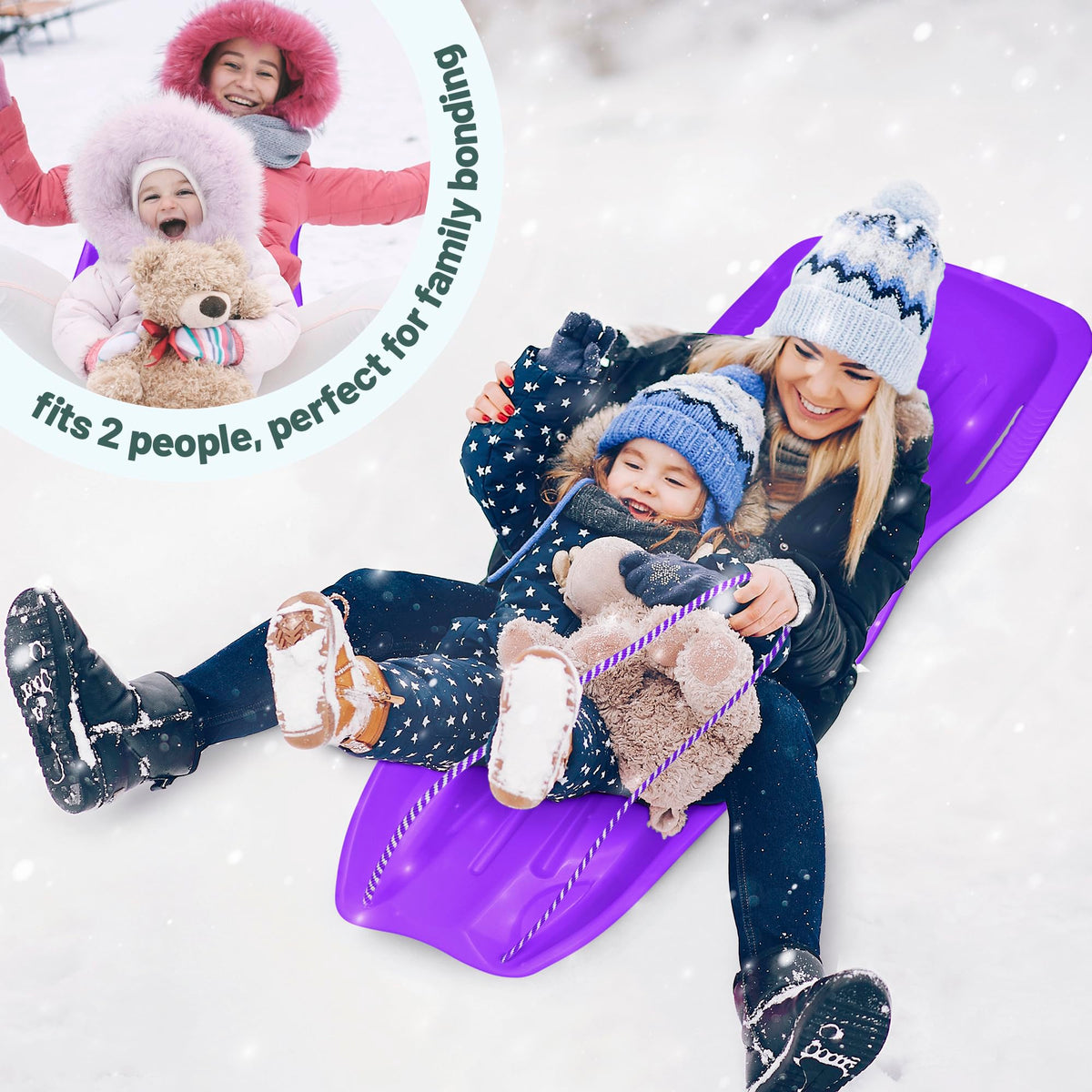 Flexible Plastic Toboggan Snow Sled with Pull Rope and Handles T859927