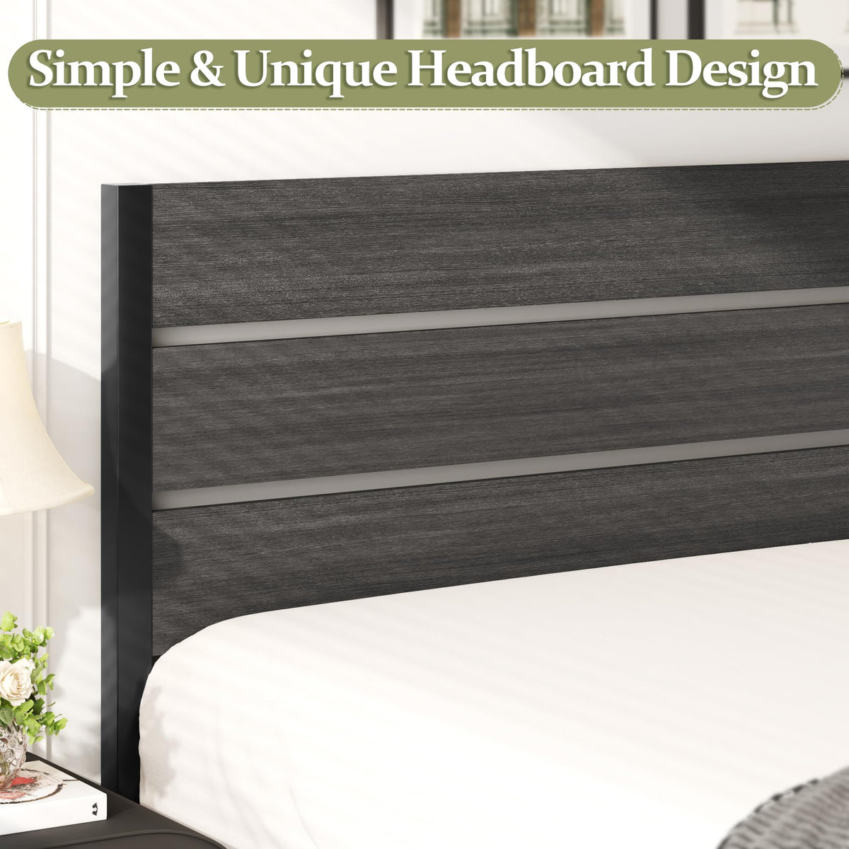 Twin Bed Frame with Headboard and Footboard, Metal, Under-Bed Storage, Grey A9295