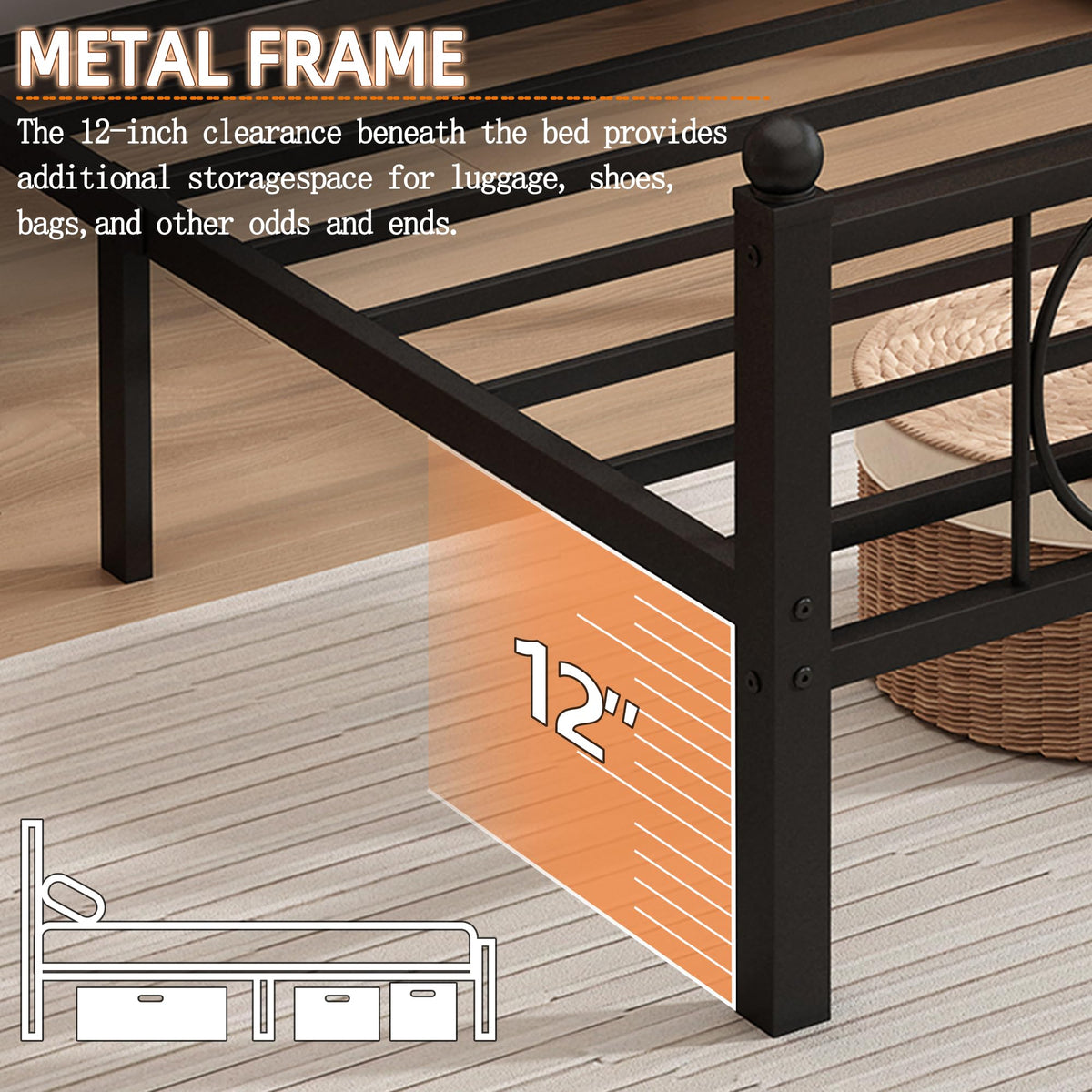 Black Full Bed Frame with Headboard H8083